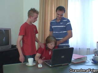 Granny and striplings Teen Threesome in the Office: Free sex video f9