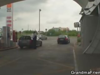 Two Dudes Pick Up fabulous Grandma And Screw Outside